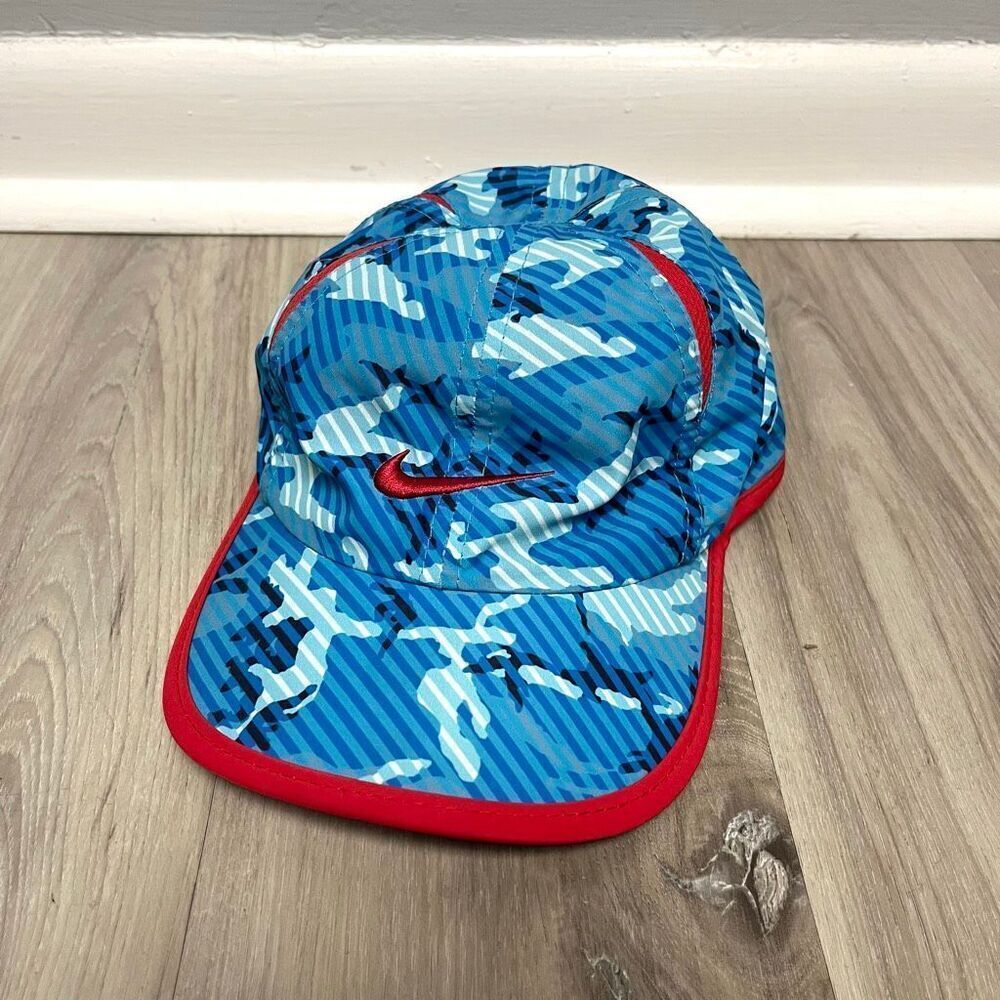 Nike Hat Boys 4/7 Dri-Fit Blue Camouflage with Red Trim Baseball‎ Cap